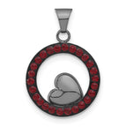 Sterling Silver Black Ceramic Red Crystal Heart Circle Pendant