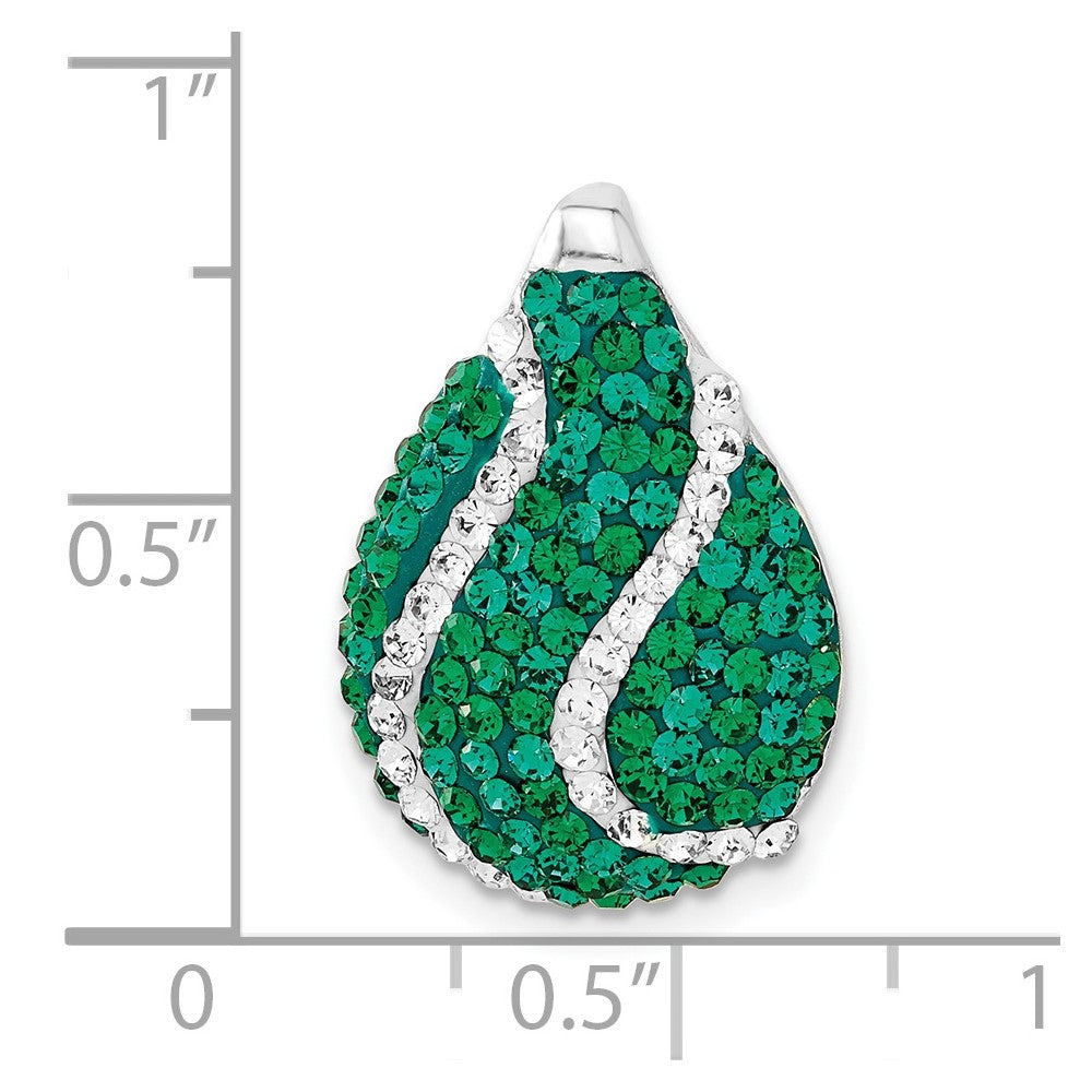 Sterling Silver Green & White Stellux Crystal Teardrop Slide
