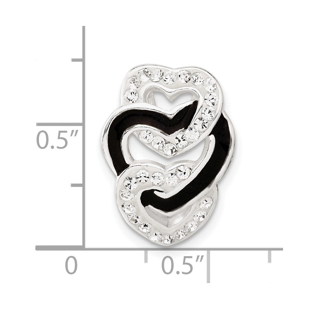 Sterling Silver Enameled Stellux Crystal Triple Heart Slide