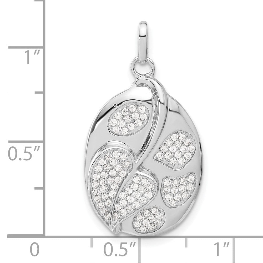 Sterling Silver Micro Pav‚ CZ Fancy Heart Leaf Oval Pendant