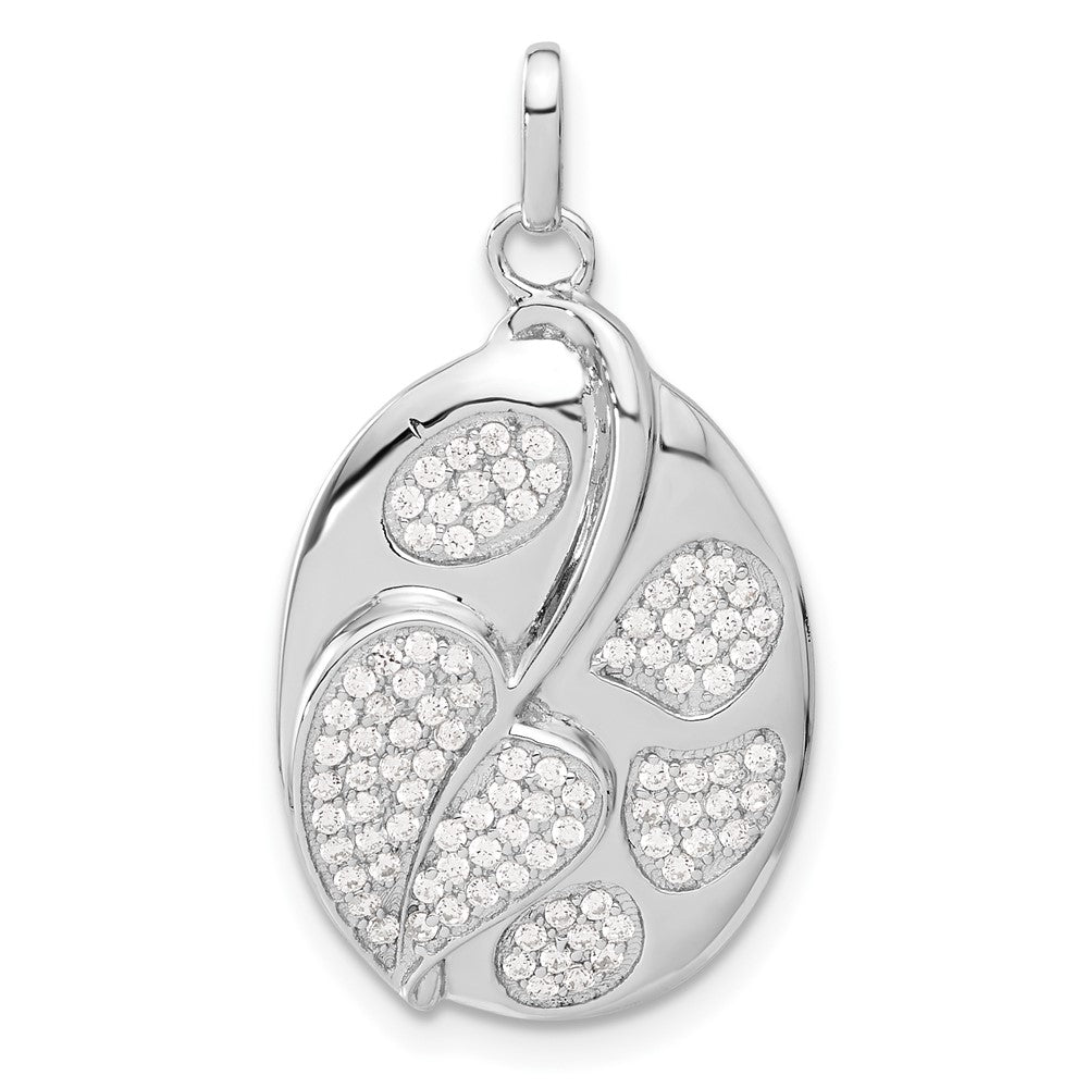 Sterling Silver Micro Pav‚ CZ Fancy Heart Leaf Oval Pendant