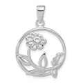 Sterling Silver Polished Flower Circle Pendant