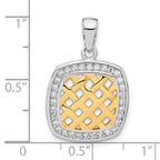 Sterling Silver & Gold-plated CZ Woven Square Pendant