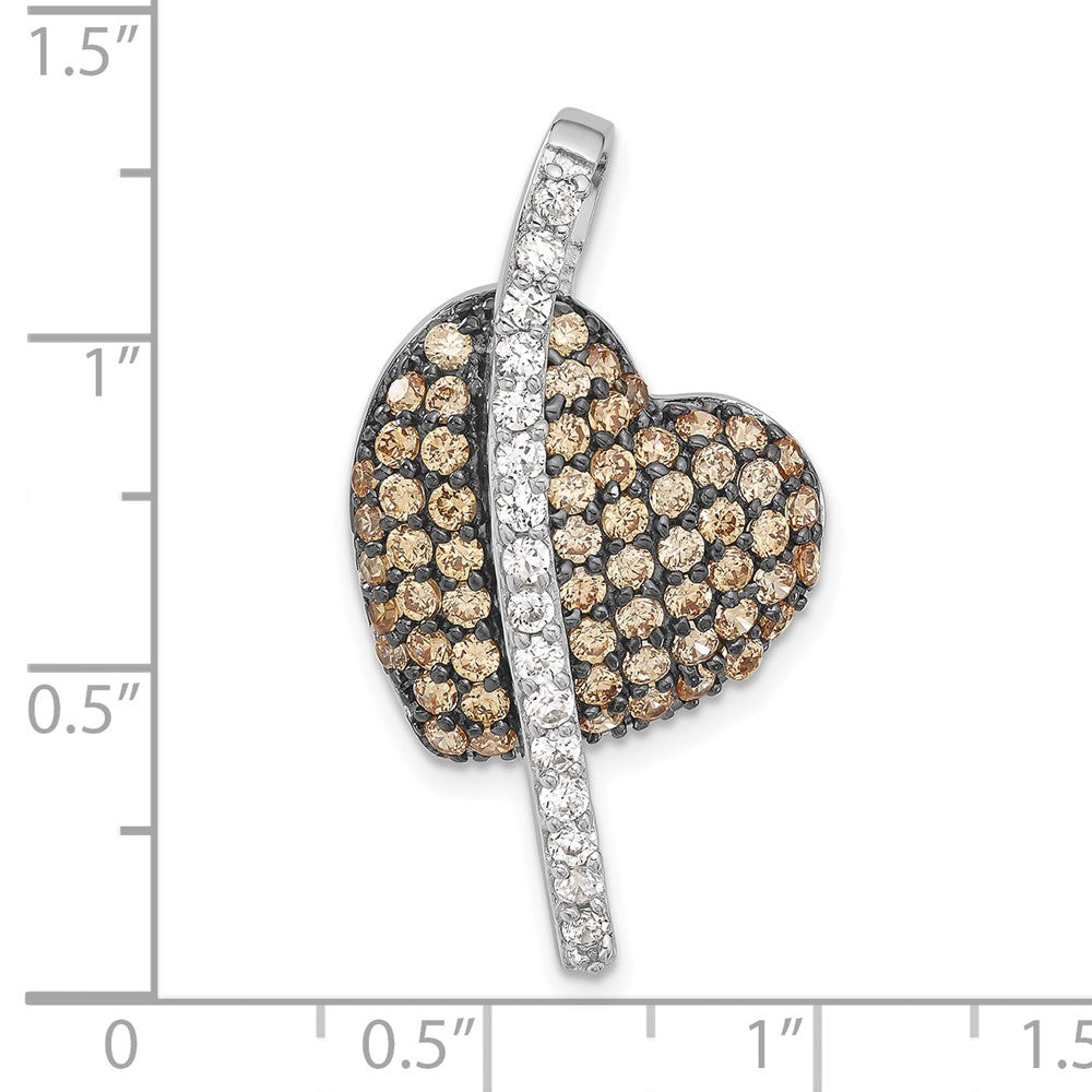 Sterling Silver w/ Black Rhodium Champagne & Clear CZ Heart Pendant