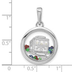 Sterling Silver Rhodium-plated Cable Car & Floating Glass Beads Pendant