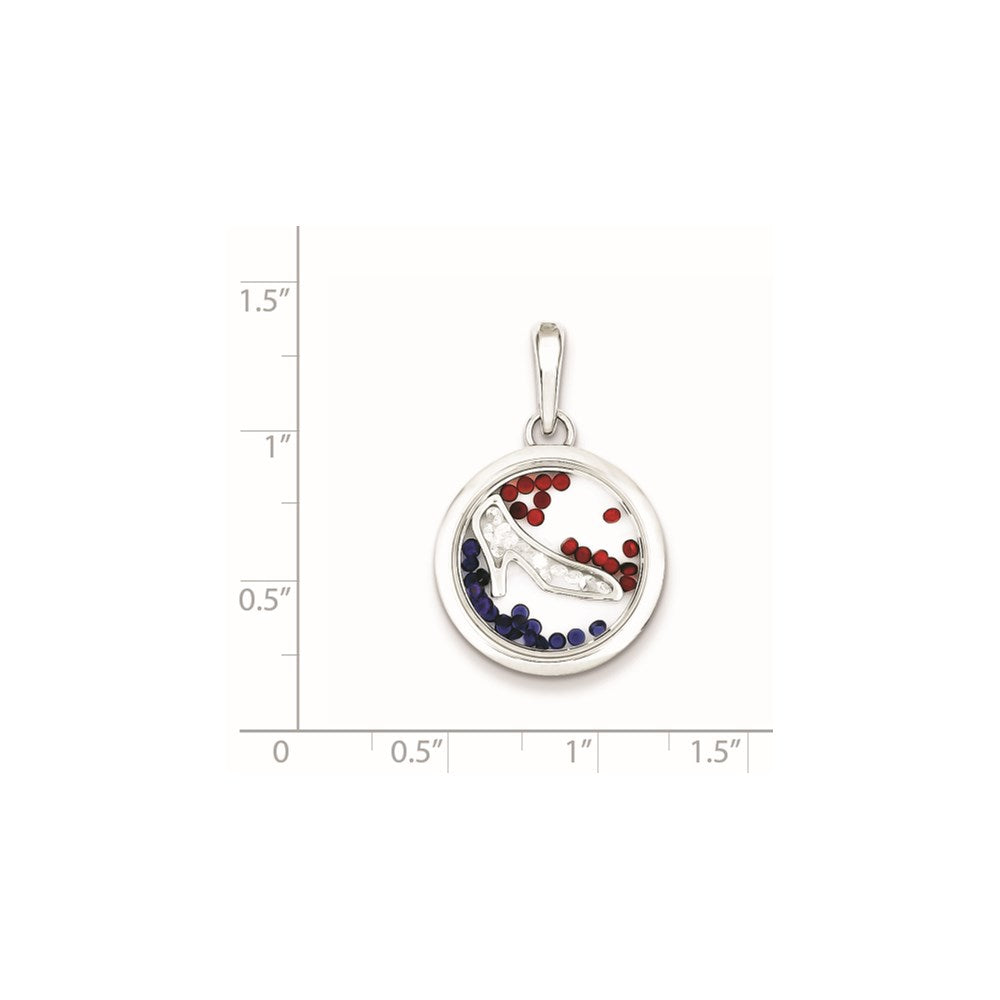 Sterling Silver Rhodium-plated High Heel Shoe & Floating Beads Pendant
