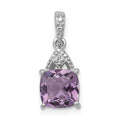 Sterling Silver Rhodium Plated Diamond and Amethyst Cushion Pendant