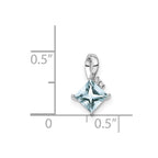 Sterling Silver Rhodium Plated Dia. & Aquamarine Square Pendant