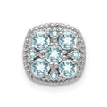 Sterling Silver Rhodium Plated Aquamarine Square Pendant Slide