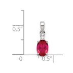 Sterling Silver Rhodium Plated Diamond & Ruby Oval Pendant
