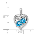 Sterling Silver Rhodium-plated Blue Topaz Diamond Pendant