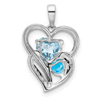 Sterling Silver Rhodium Plated Diamond & Sky Blue Topaz Pendant