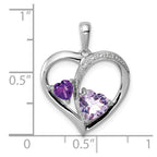 Sterling Silver RH Plated Diamond Amethyst and Rose de France Pendant