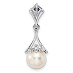 Sterling Silver Rhod Plated Dia. Created Sapphire FW Cultured Pearl Pendant