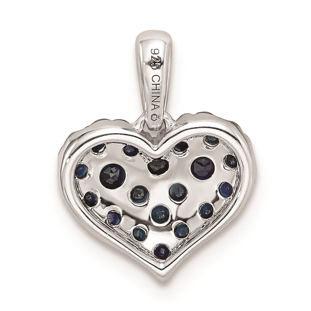 Sterling Silver Rhodium Diam. & Sapphire Heart Pendant