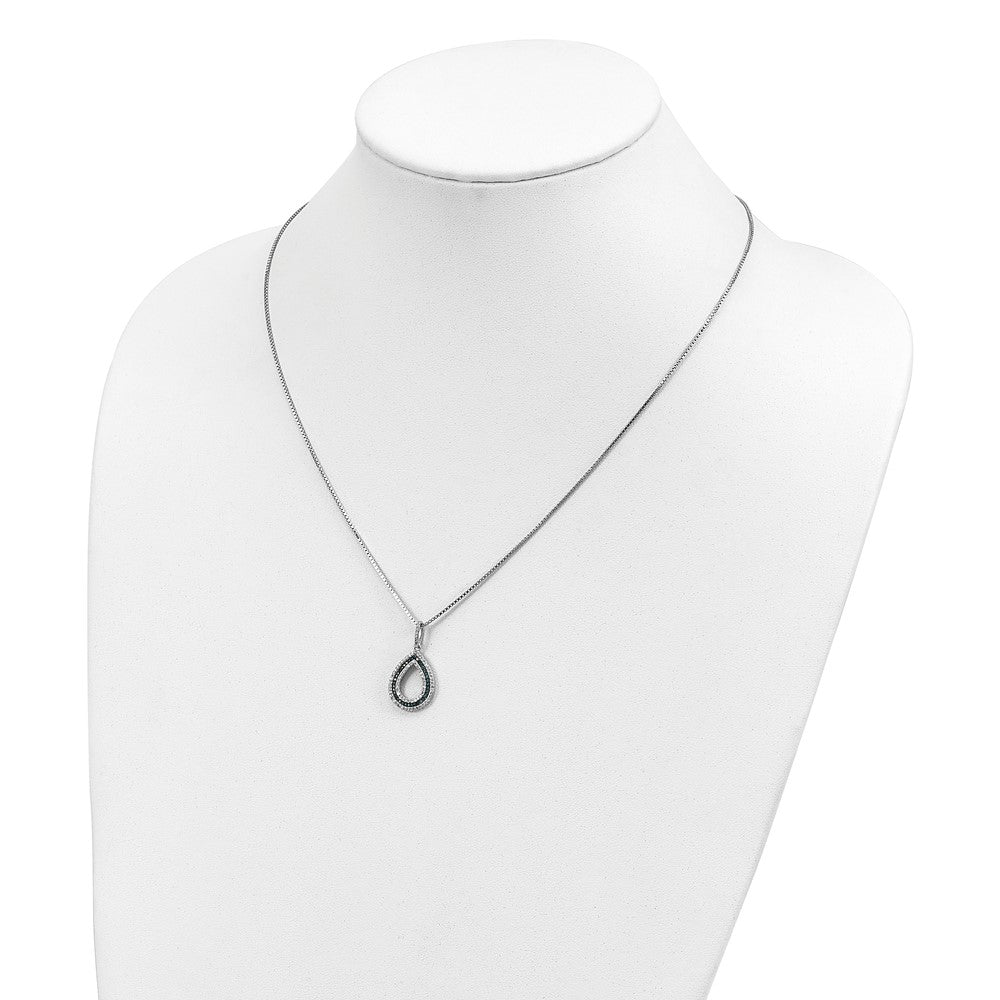White Night Sterling Silver Rhodium-plated Blue and White Diamond Teardrop 18 Inch Necklace with 2 Inch Extender