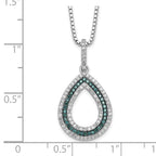 White Night Sterling Silver Rhodium-plated Blue and White Diamond Teardrop 18 Inch Necklace with 2 Inch Extender