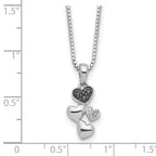 White Night Sterling Silver Rhodium-plated White and Black Diamond Heart 18 Inch Necklace with 2 Inch Extender