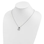 White Night Sterling Silver Rhodium-plated Black and White Diamond Heart with Flower 18 Inch Necklace with 2 Inch Extender