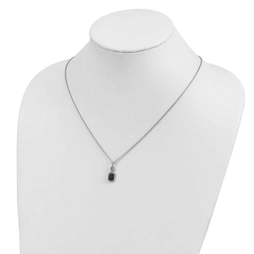 White Night Sterling Silver Rhodium-plated Black and White Diamond Rectangle Pendant 18 Inch Necklace with 2 Inch Extender