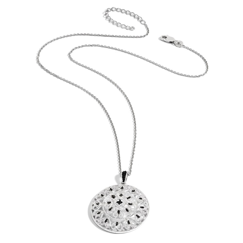White Night Sterling Silver Rhodium-plated Black Diamond Circle Pendant 18 Inch Necklace with 2 Inch Extender