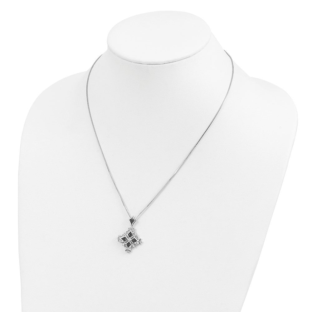 White Night Sterling Silver Rhodium-plated Black and White Diamond 18 Inch Necklace with 2 Inch Extender