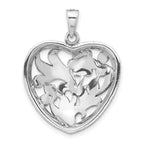 Sterling Silver Polished & Antiqued Marcasite Floral Heart Pendant