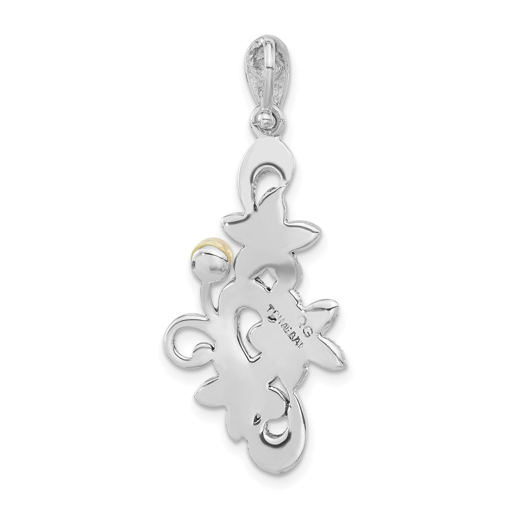 Sterling Silver Antiqued Marcasite & Freshwater Cultured Pearl Floral Slide Pendant