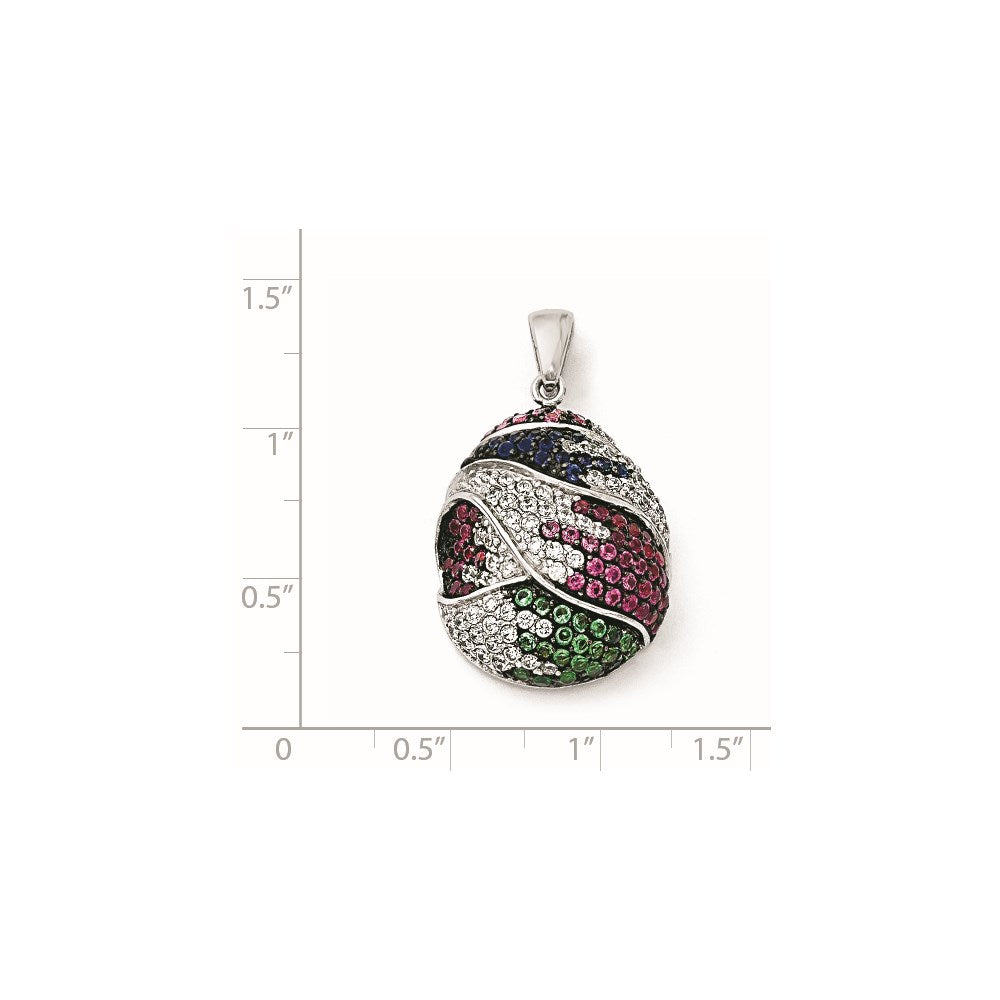 SS Black Rhodium Blue/Grn Glass Lt & Drk Synth. Ruby & CZ Pendant
