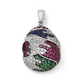 SS Black Rhodium Blue/Grn Glass Lt & Drk Synth. Ruby & CZ Pendant