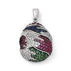 SS Black Rhodium Blue/Grn Glass Lt & Drk Synth. Ruby & CZ Pendant