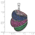 Sterling Silver & Black Rhodium Blue & Green Glass w/ Light & Dark Synthetic Ruby Pendant