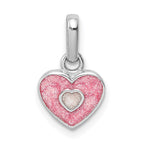 Sterling Silver RH-plated Pink Glitter Enameled Heart Children's Pendant