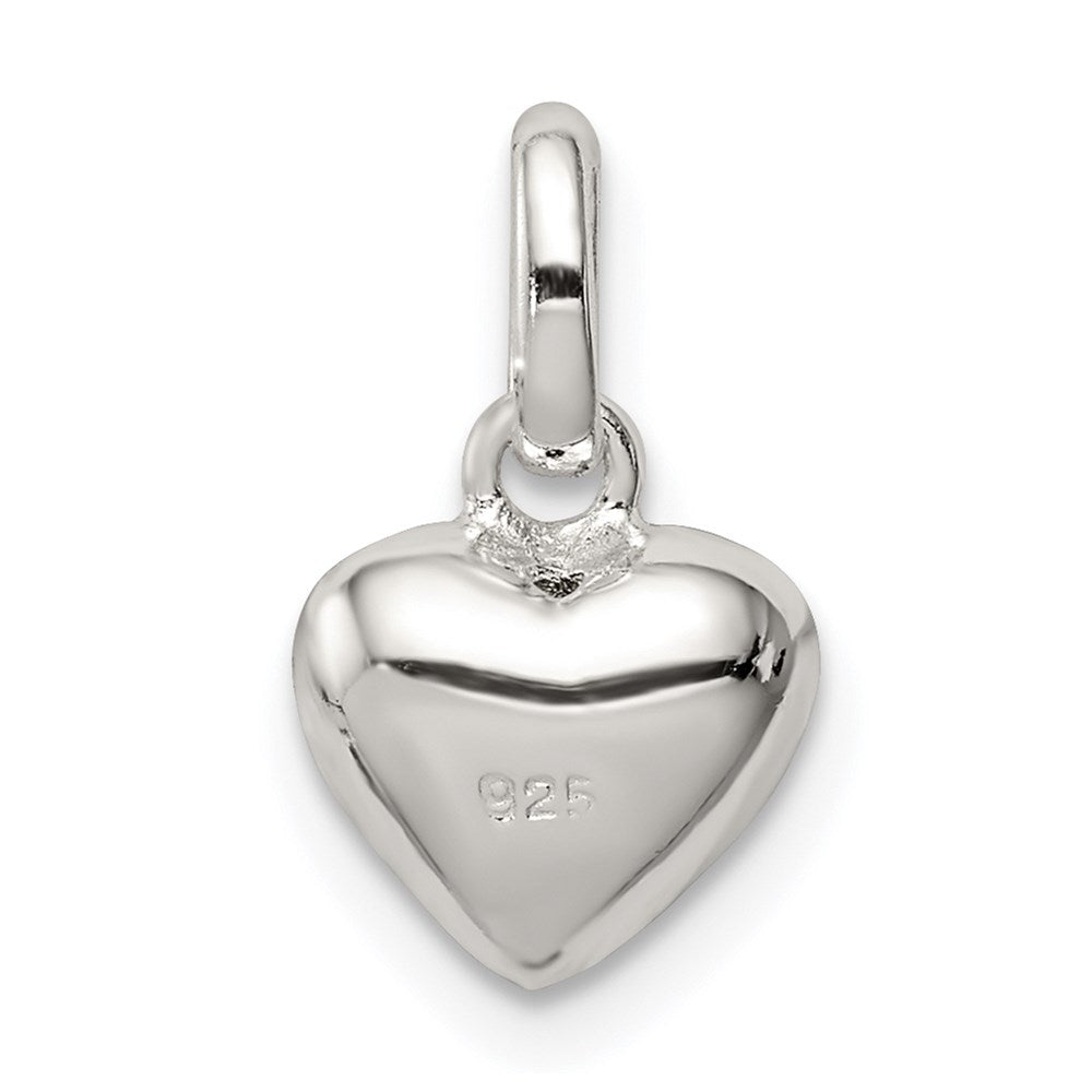 Sterling Silver Polished Pink Enamel Flower on Heart Children's Pendant
