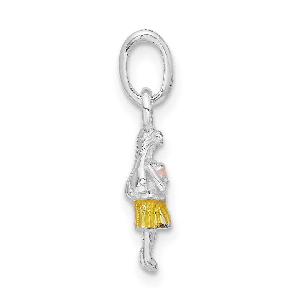 Sterling Silver Children's Enameled Hawaiian Girl Pendant