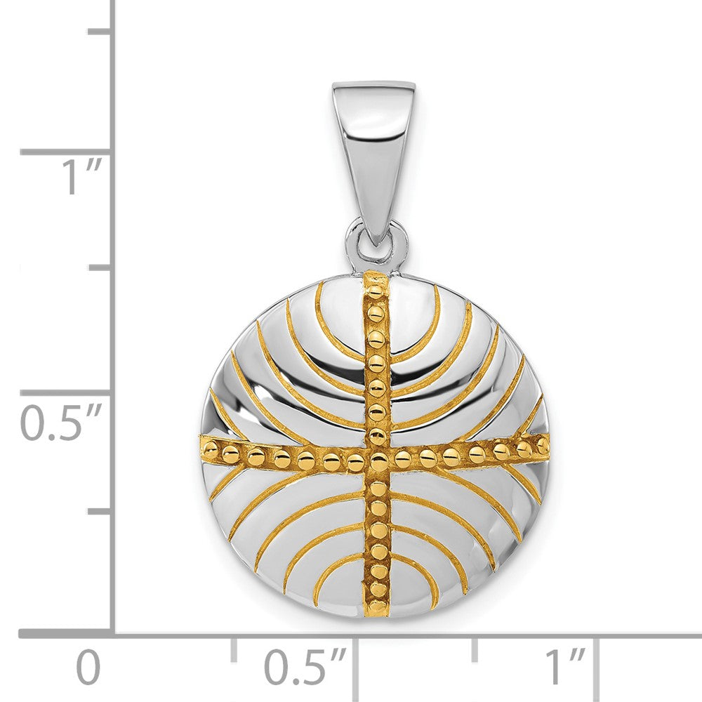 Sterling Silver Rhodium & Gold-plated Polished Beaded Circle Pendant