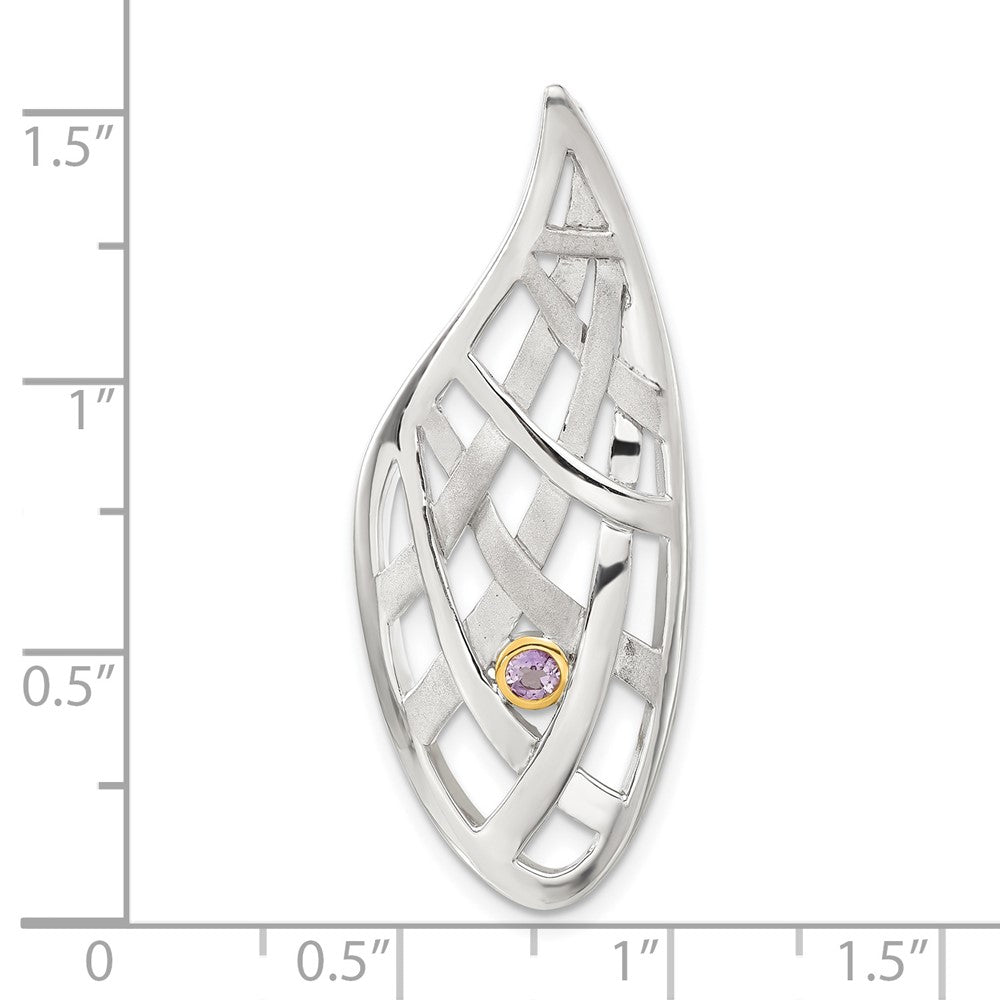 Sterling Silver & Gold-plated Satin & Polished Amethyst Teardrop Criss Cross Slide Pendant