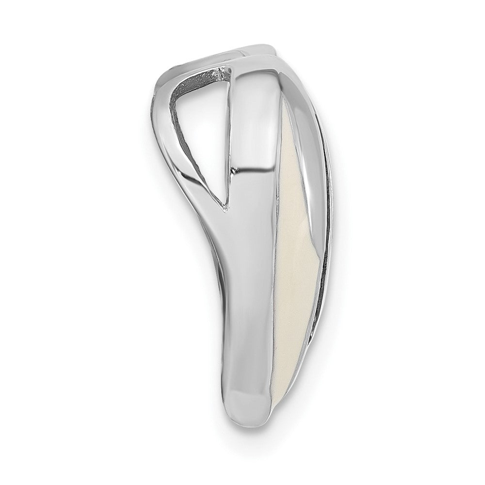 Sterling Silver w/ Black Rhodium White & Black Enamel CZ Heart Chain Slide Pendant