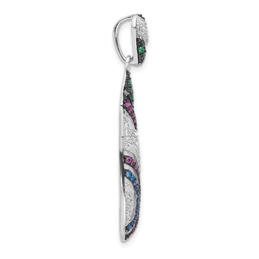 Sterling Silver W/ Black Rhodium Syn. Stones & CZ Teardrop Slide Pendant