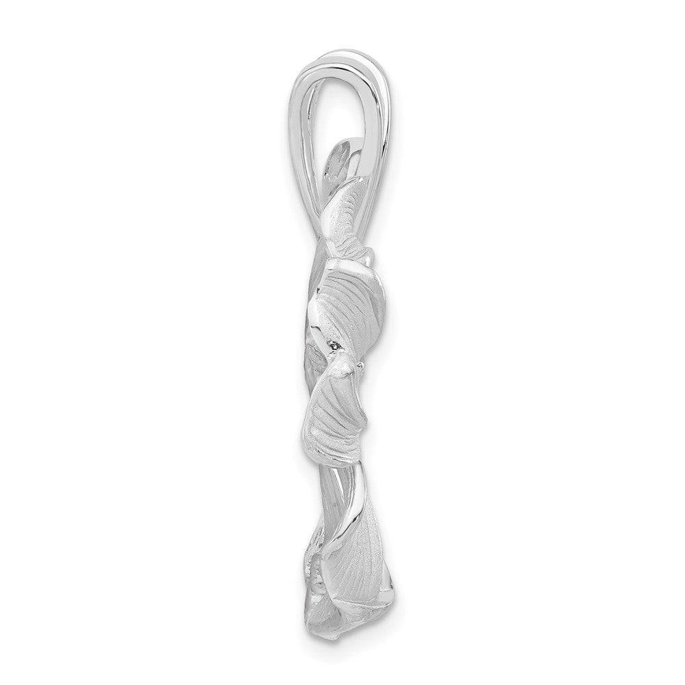 Sterling Silver Polished & Satin CZ Flower Chain Slide Pendant