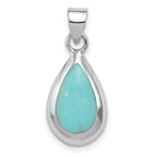 Sterling Silver Rhodium Polished Lab Created Turquoise Teardrop Pendant