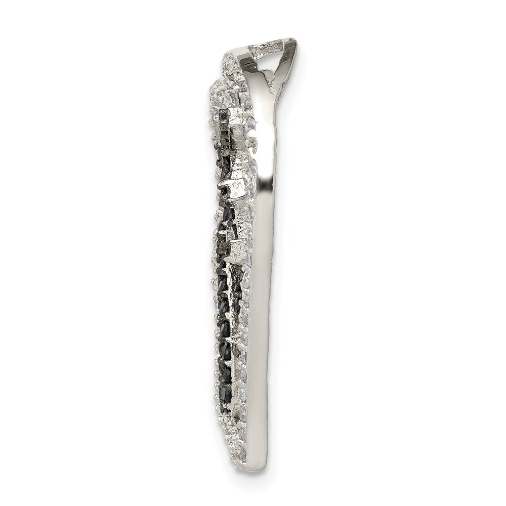 Sterling Silver Black/White Rhodium-plated CZ Love in Heart Chain Slide