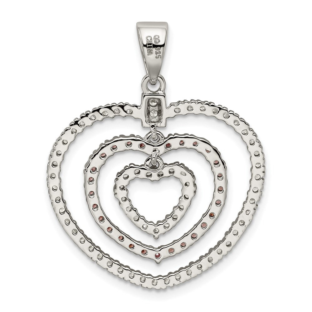 Sterling Silver Rhodium-plated Polished Pink/White CZ Hearts Pendant