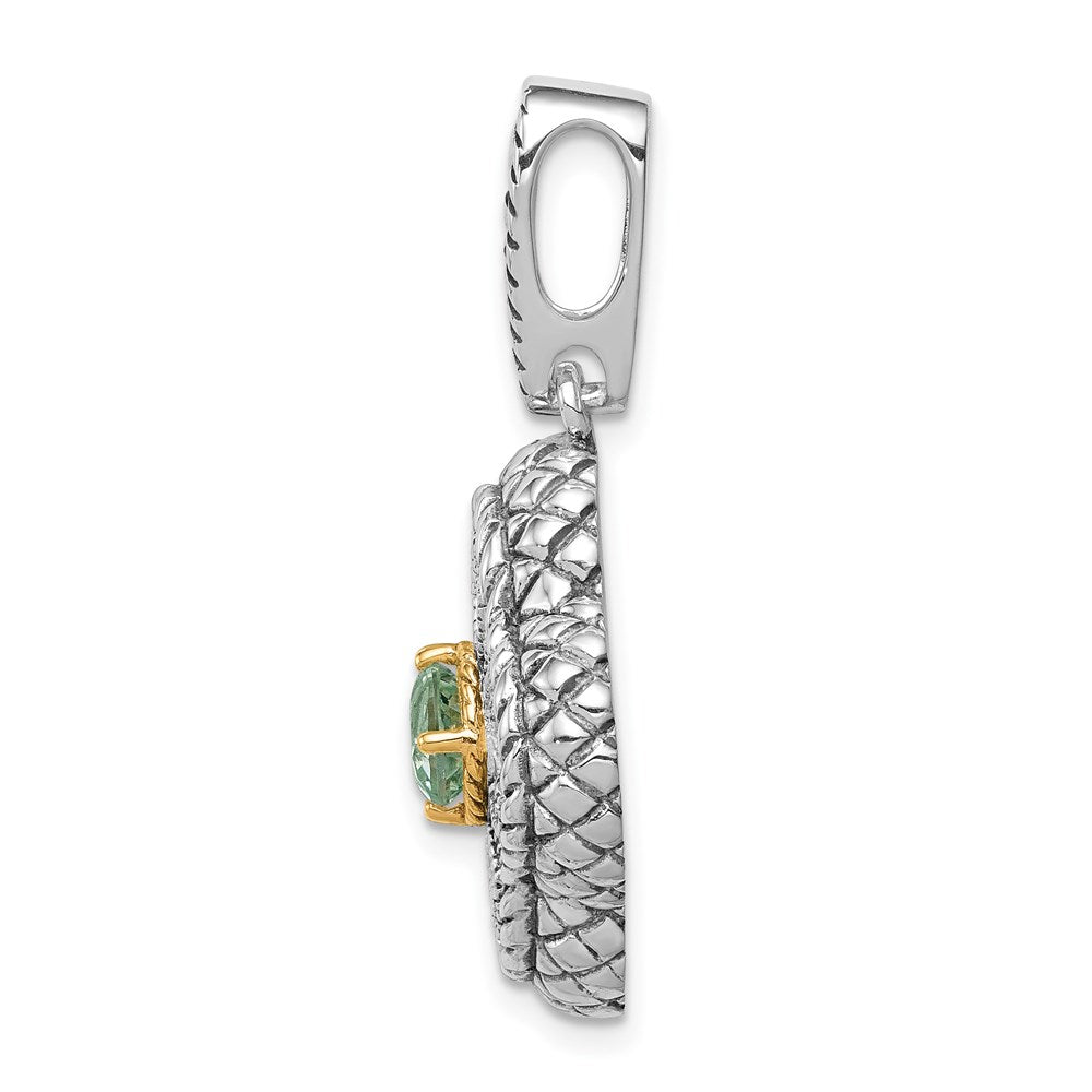 Sterling Silver Rhod. w/14k Gold Accent Qrtz & CZ Filigree Clover Pendant