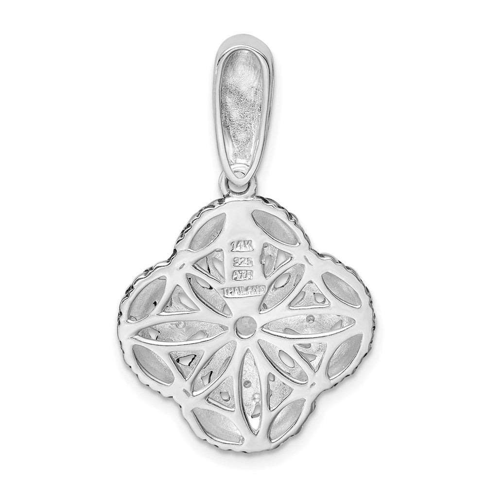 Sterling Silver Rhod. w/14k Gold Accent Qrtz & CZ Filigree Clover Pendant
