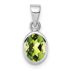 Sterling Silver Rhodium-plated Polished Peridot Oval Pendant