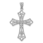 Sterling Silver Rhodium & Diam. Filigree Cross Pendant