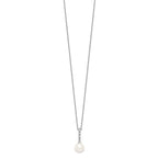 Sterling Silver Rhodium-plated 7-8mm White Teardrop Freshwater Cultured Pearl and CZ 17 inch Necklace