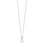Sterling Silver Rhodium-plated 9-10mm White Button Freshwater Cultured Pearl and CZ 17 inch Necklace
