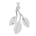 Sterling Silver Rhodium-plated Polished & Textured Leaves Pendant